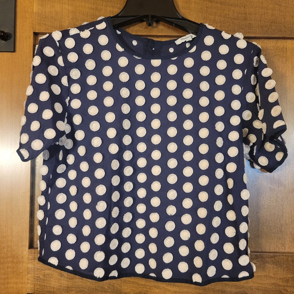 Madewell Cotton Katie Textured Dot Top Navy XS Boxy Crop